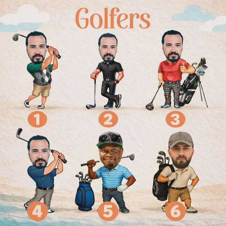 Adesivi da golf personalizzati, adesivo fotografico da golf, adesivo personalizzato con volto da golfista, regalo per gli amanti del golf, decalcomania per carrello da golf, bomboniera per feste di tornei di golf immagine 7
