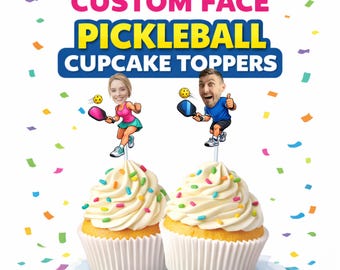 Custom Face Pickleball Cupcake Toppers Personalized Pickleball Party Decor Custom Photo Cake Toppers Pickleball Birthday Decorations