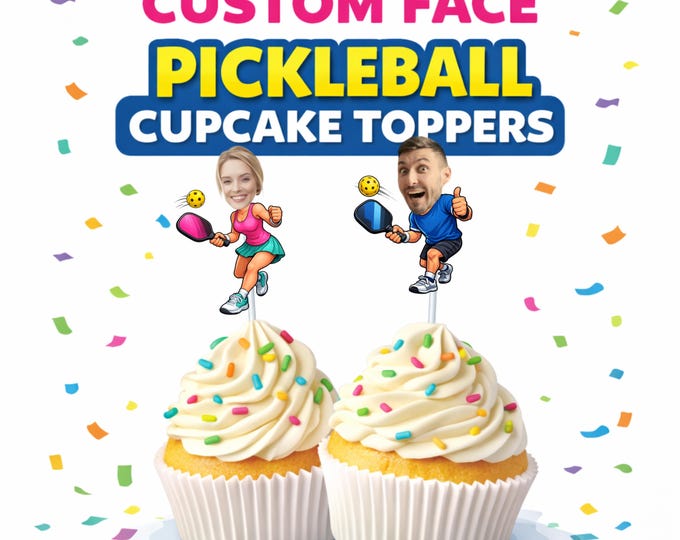 Custom Face Pickleball Cupcake Toppers Personalized Pickleball Party Decor Custom Photo Cake Toppers Pickleball Birthday Decorations