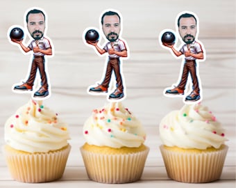 Custom Face Bowler cupcake toppers, Custom Cupcake Toppers Face, Two Fast Birthday, Personalized Cupcake Toppers, Bowling, Bowler Socks