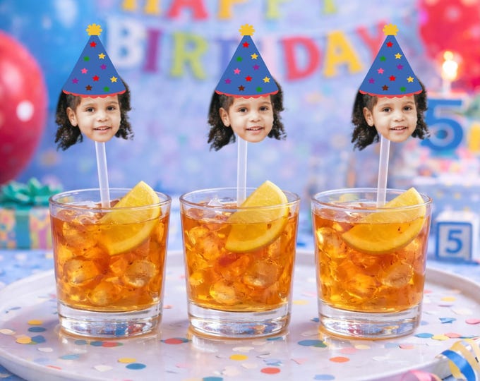 Custom Face Party Hat Drink Stirrers, Personalized Cocktail Sticks