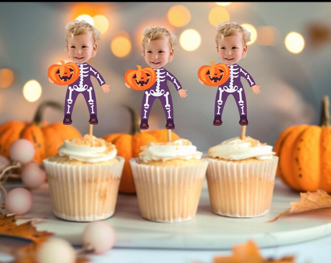 Halloween Cupcake Toppers | Halloween Birthday | Halloween Bachelorette | Dancing Skeletons | Photo Toppers | Custom | Party Supplies |