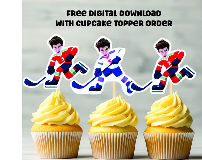 Hockey Birthday Decorations, Custom Cupcake Toppers Face, Custom Face Hockey Birthday,  Birthday, Personalized Cupcake Toppers, Hockey