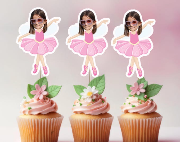 Custom Photo Ballerina Cupcake Toppers, Custom Photo Topper, Dancers, Ballet Cupcake Toppers, Girl's Party Decor, Dance Party Theme