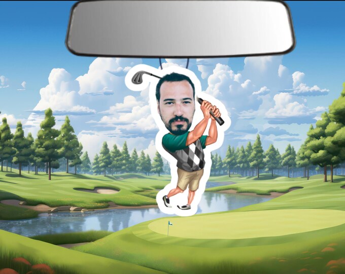 Personalized Golf Caricature Air Freshener – Custom Face Gift for Dad – Funny Father's Day Golf Accessory, Father's Day Gift