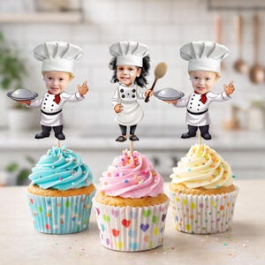 Custom Face Chef Cupcake Toppers Personalized Photo Party Decorations Funny Chef Birthday Favor