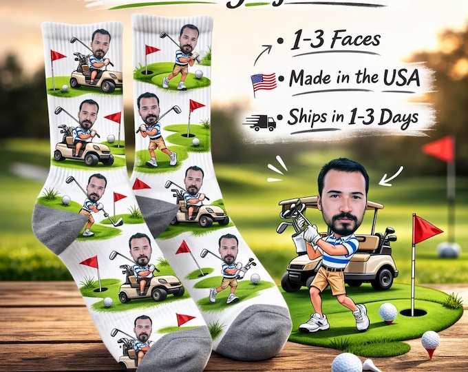 Personalized Face Golf Socks: Custom Golfer Gift, Funny Sports Accessory