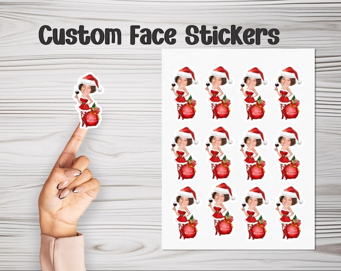 Custom Caricature Christmas Stickers – Personalized Holiday Stickers with Your Face | Fun Christmas Gift Tags, Party Favors & Holiday Decor