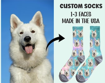 Photo Dog Socks Custom Printed Pet Face Socks for Dog Lovers Gift for Her Him Personalized Animal Face Crew Socks Dog Parent Gift