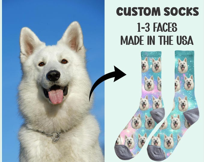 Photo Dog Socks Custom Printed Pet Face Socks for Dog Lovers Gift for Her Him Personalized Animal Face Crew Socks Dog Parent Gift