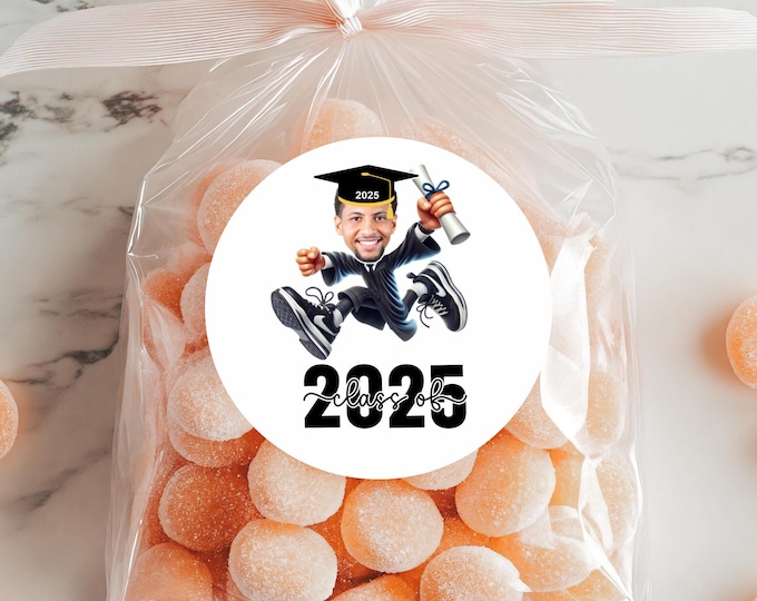 Graduation Photo Stickers, Photo Class of 2025 Personalized Sticker, Custom High School Senior Labels, Party Favor Label, Thank you Sticker