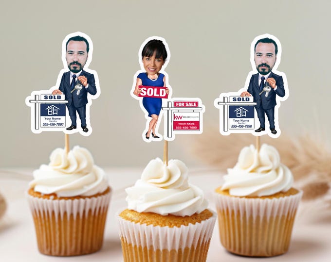 Personalized Realtor Face Cupcake Toppers - Custom Real Estate Party Decorations - Perfect for Closing Celebrations, Agent Appreciation