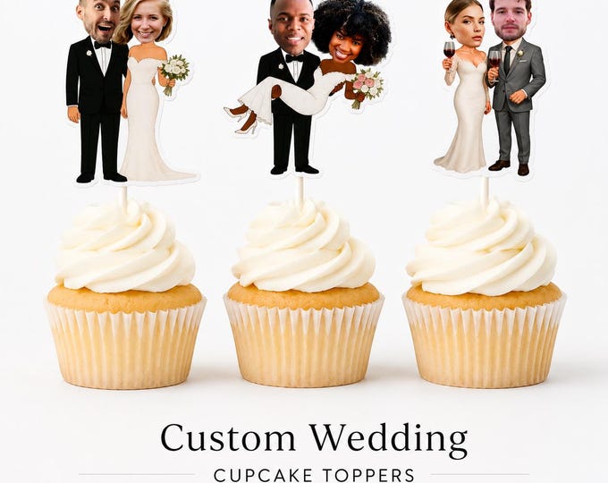 Custom Face Wedding Cupcake Toppers - Personalized Bride and Groom Cake Toppers, Bridal Shower Decorations, Engagement Party, Wedding Decor