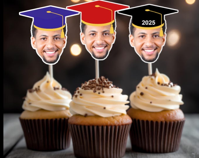 Custom Graduation Cupcake Toppers - Custom Graduation Party Cupcake Toppers, Golf Toppers, Custom face cupcake toppers, 2025 Graduation