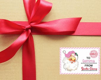 Santa Present Stickers | From Santa Stickers | Christmas Gift Stickers | Kids Christmas Stickers, Pink santa Sticker