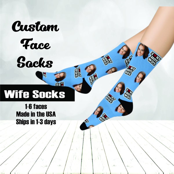 Valentines day socks, I love my hot wife socks, mother's day socks, wife socks, custom socks,photo socks,personalized gift,custom face socks
