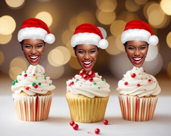 Custom Face Santa Hat Cupcake toppers, Christmas Cupcake Toppers, Santa Hat, Personalized Cupcake toppers, Santa Hat Cupcake Toppers