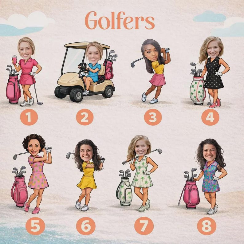 Adesivi da golf personalizzati, adesivo fotografico da golf, adesivo personalizzato con volto da golfista, regalo per gli amanti del golf, decalcomania per carrello da golf, bomboniera per feste di tornei di golf immagine 9