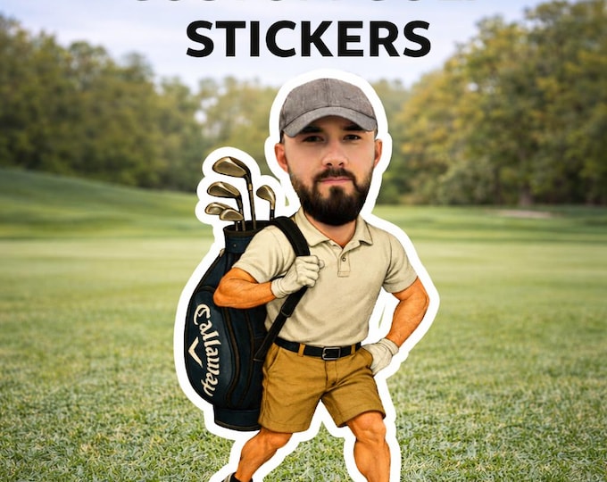 Custom Golf Stickers Photo Golf Sticker Custom Face Golfer Sticker Golf Lover Gift Golf Cart Decal Golf Tournament Party Favor