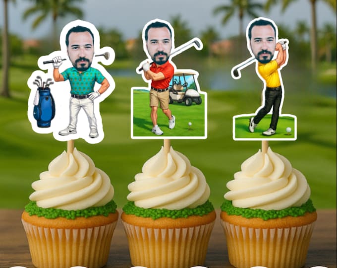 DIGITAL DOWNLOAD- Custom Golf  Cupcake Toppers -  Custom Birthday Party Cupcake ToppersGolf ToppersCake Muffin TopperCupcake Topper,