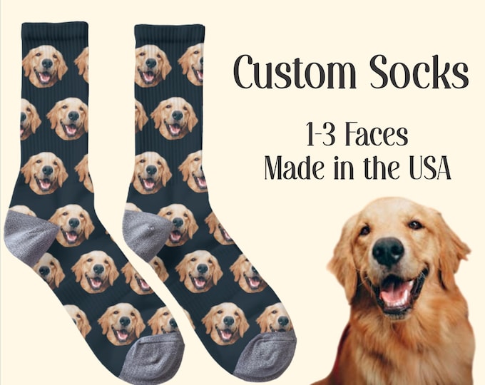 Personalized Dog Socks with Photo Custom Pet Face Crew Socks for Dog Mom Dad Birthday Gift for Pet Owners Funny Animal Lover Gift