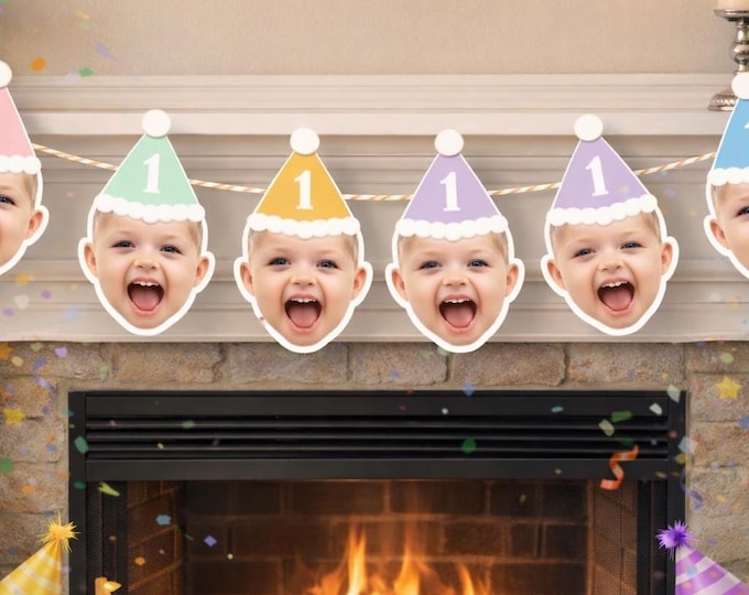 Custom Baby Face First Birthday Banner, Personalized Photo Garland Decorations