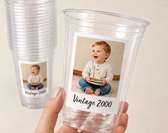 Custom Photo Cups Personalized Plastic Party Cups Vintage Photo Cups Custom Birthday Cups Bachelorette Cups 16oz Party Favors