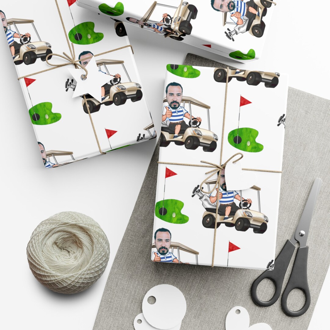 Custom Face Golf Wrapping Paper, Custom Golf Gift Wrap, Golf Lover ...
