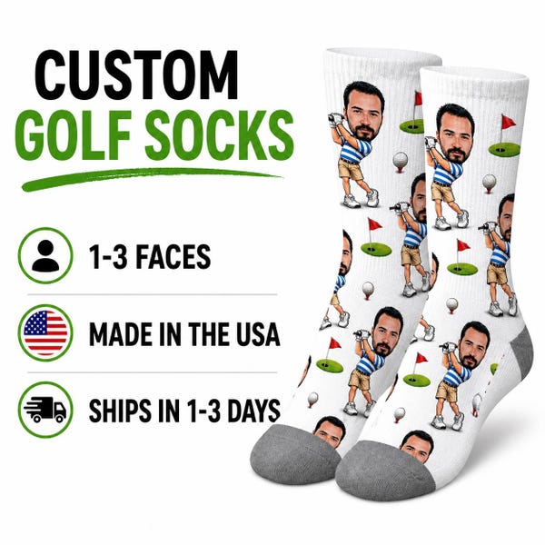 Personalized Face Golf Socks: Custom Golfer Gift, Funny Sports Accessory