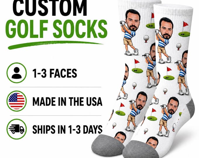 Personalized Face Golf Socks: Custom Golfer Gift, Funny Sports Accessory