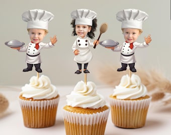 Custom Face Chef Cupcake Toppers – Personalized Chef Party Decorations, Funny Cooking Party, Baking Theme, Custom Cake Toppers