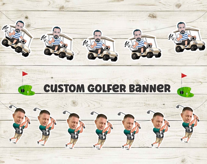 Custom Golf Face Banner, Custom Head Birthday Banner, Custom Birthday Photo Banner, Face Banner, Personalized Birthday Banner, Golf Lover
