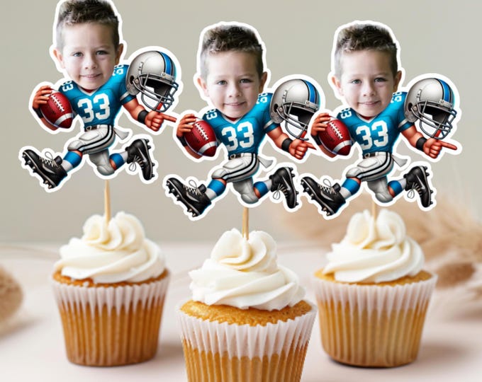 Football Personalized Face Cupcake Toppers
