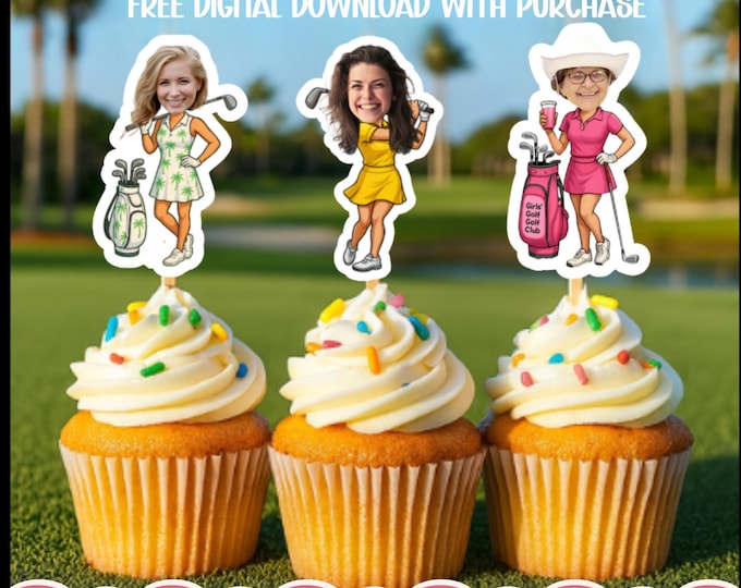 Custom Golf  Cupcake Toppers - Custom Birthday Party Cupcake ToppersGolf ToppersCake Muffin TopperCupcake Topperwoman golfer