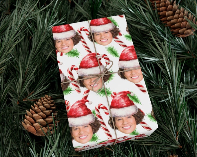 Custom Face Christmas Wrapping Paper, Custom Face Gift  Wrap, Christmas wrapping paper, Candy cane Wrapping paper, Personalized Gift Wrap