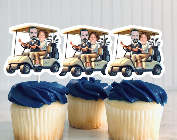 Golfer Cupcake Topper Custom Photo, Golf, Custom photo golf cart cupcake topper, Personalized Cupcake Topper, Golf Caricature, Golf Lover