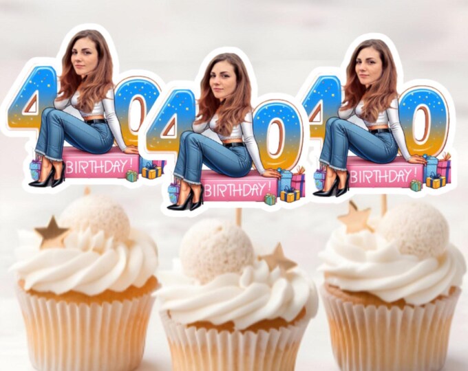 40th Birthday Personalized Face Cupcake Toppers, 40th birthday, custom 40th birthday decor, personalized 40th birthday cupcake toppers