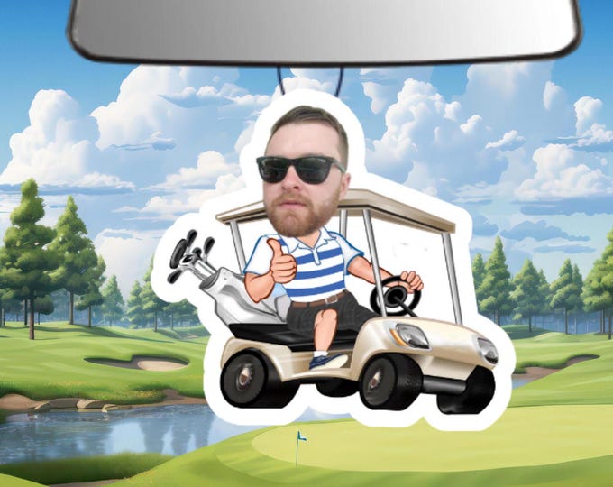 Custom Golf Caricature Air Freshener – Personalized Golfer Gift – Funny Sports Gift for Him – Custom Face Car Freshener