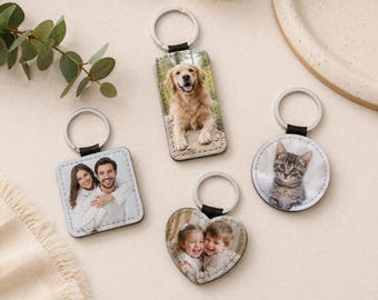 Personalized Photo Keychain Custom Keyring Vegan Leather