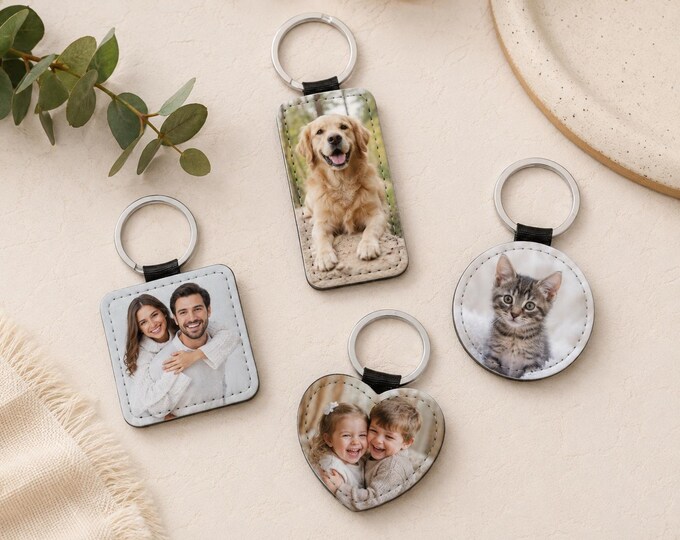 Personalized Photo Keychain Custom Keyring Vegan Leather
