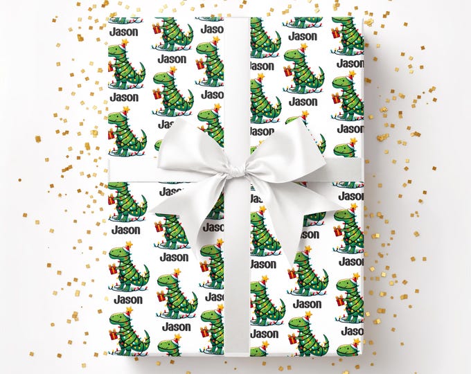 Custom Name Dinosaur Wrapping Paper – Personalized Gift Wrap for Dinosaur Lovers | Unique Birthday, Christmas,  Holiday Gift Wrapping Paper