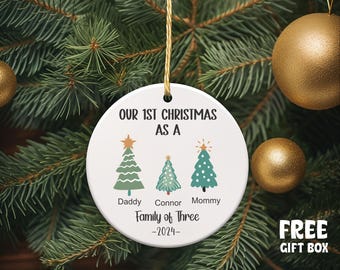 Family of Three Christmas Ornament - Family of 3 - Family Ornament - Personalized Baby's First Christmas Ornament, First Christmas Ornament