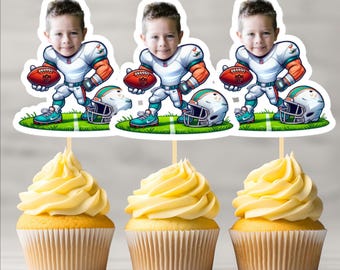 Football Personalized Cupcake Toppers – Custom Photo Face Party Decor, Personalized Football Theme, Unique Football Party Favor