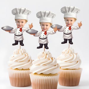 Custom Face Chef Cupcake Toppers – Personalized Chef Party Decorations ...