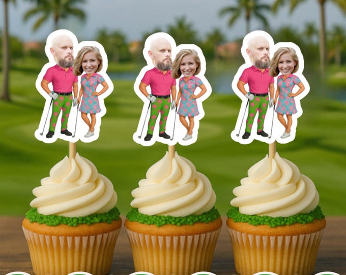 Golfer Cupcake Topper Custom PhotoGolfCustom photo golf cart cupcake topperPersonalized Cupcake TopperGolf CaricatureGolf Lover
