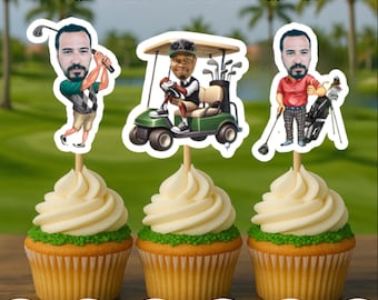 Personalized Golf Cupcake Toppers: Golfer Birthday Party Decorations