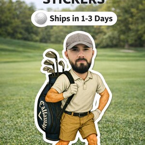 Adesivi da golf personalizzati, adesivo fotografico da golf, adesivo personalizzato con volto da golfista, regalo per gli amanti del golf, decalcomania per carrello da golf, bomboniera per feste di tornei di golf immagine 3