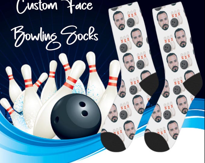 Custom Bowling socks, custom face socks, Bowling socks, face socks, photo socks, custom socks, Bowling,  team socks, sports socks,caricature