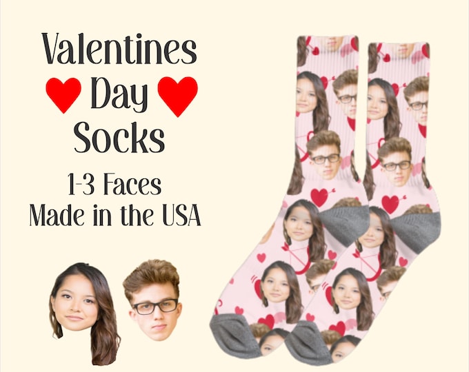 Custom Face Valentine Socks Personalized Photo Socks Funny Valentines Gift for Him Her Boyfriend Girlfriend Couples
