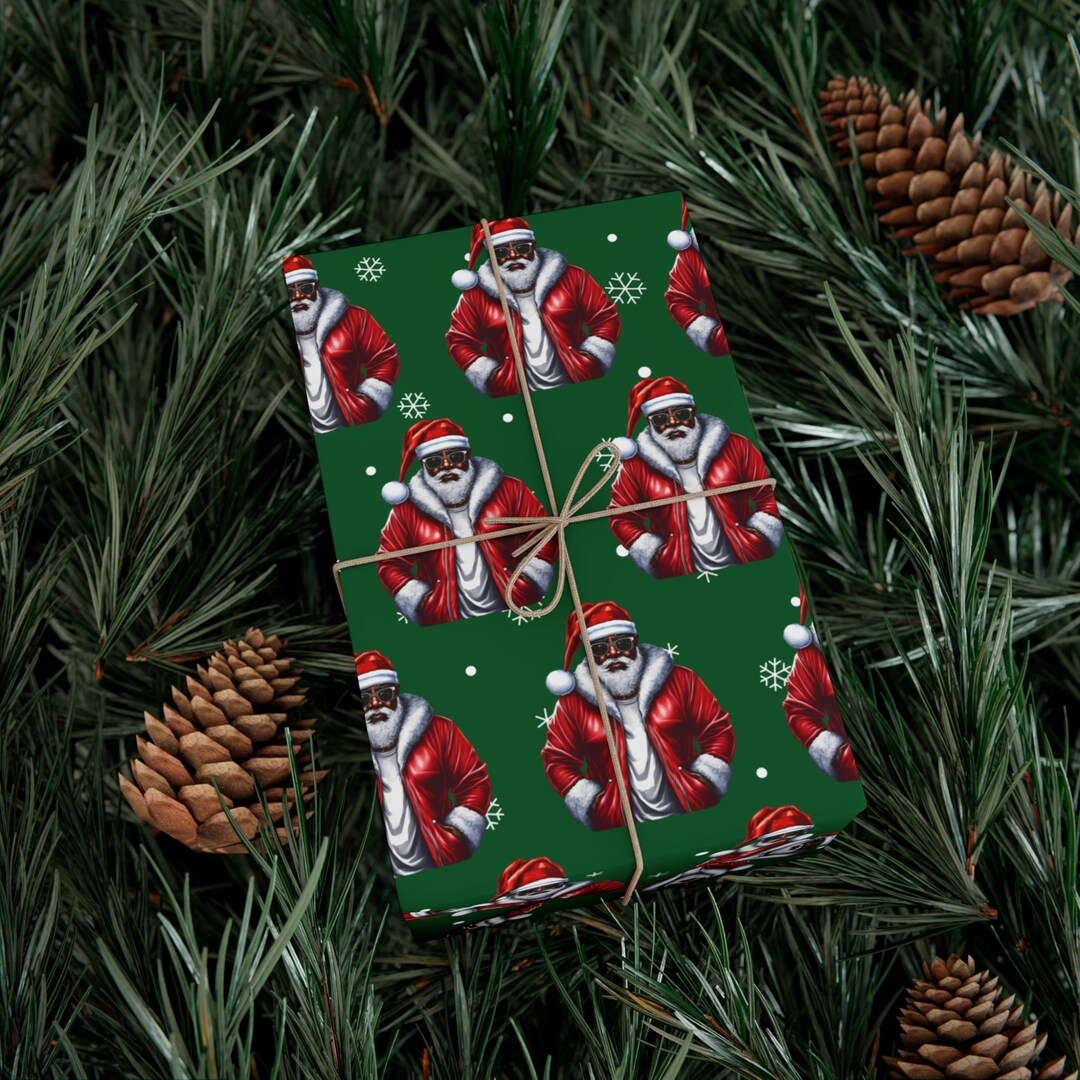 Black Santa Christmas Wrapping Paper 